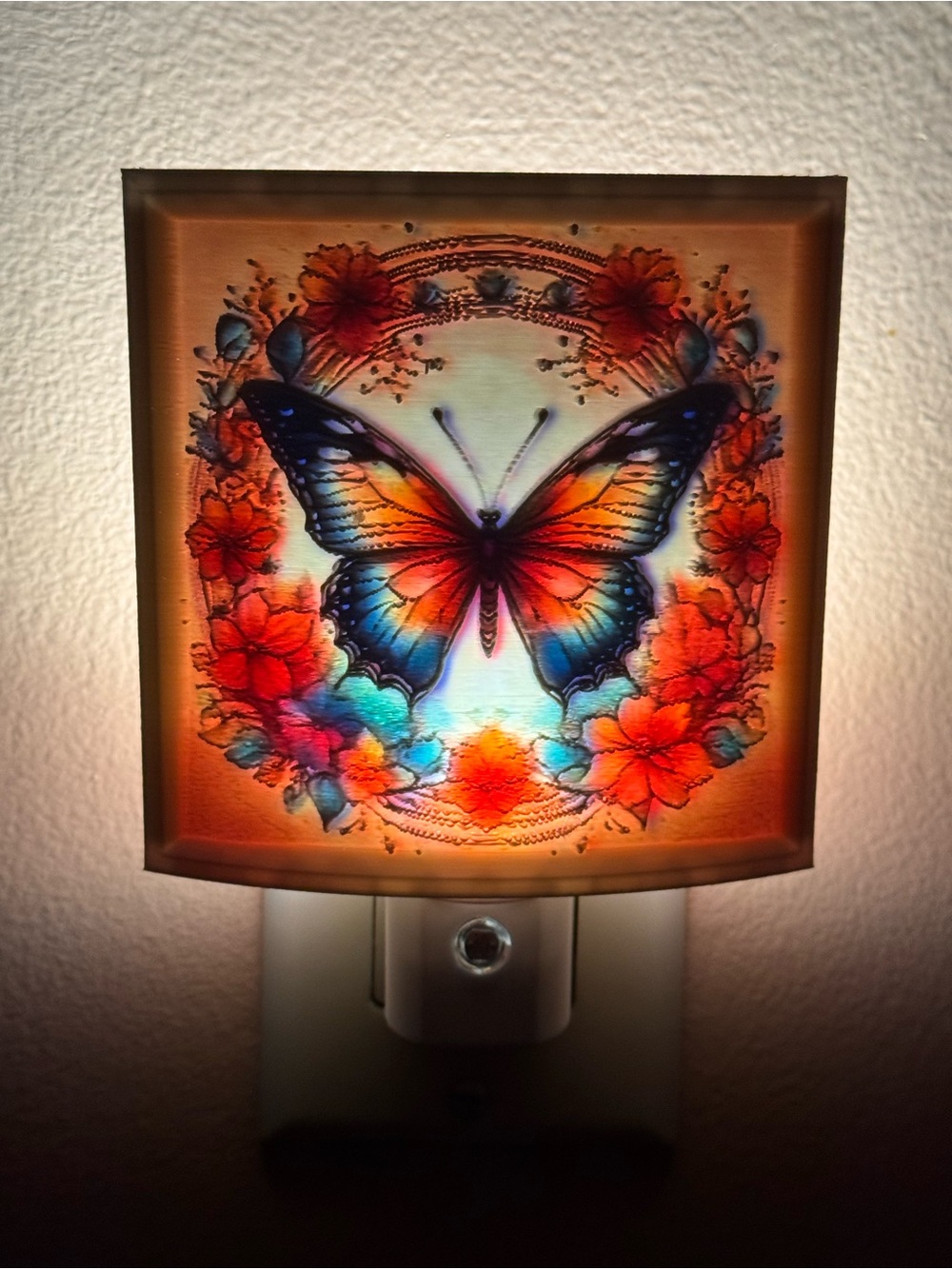 Butterfly Floral Night Light Wall Decor - Multicolor